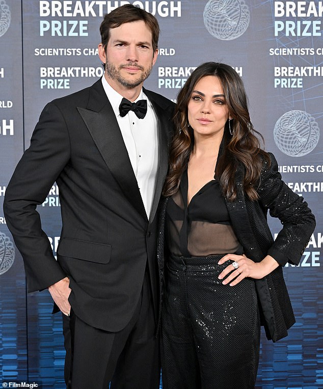 Ashton and his wife Mila Kunis (pictured April 2023) came under fire last October for supporting Danny Masterson and Kunis has reportedly banned him from contacting Combs.