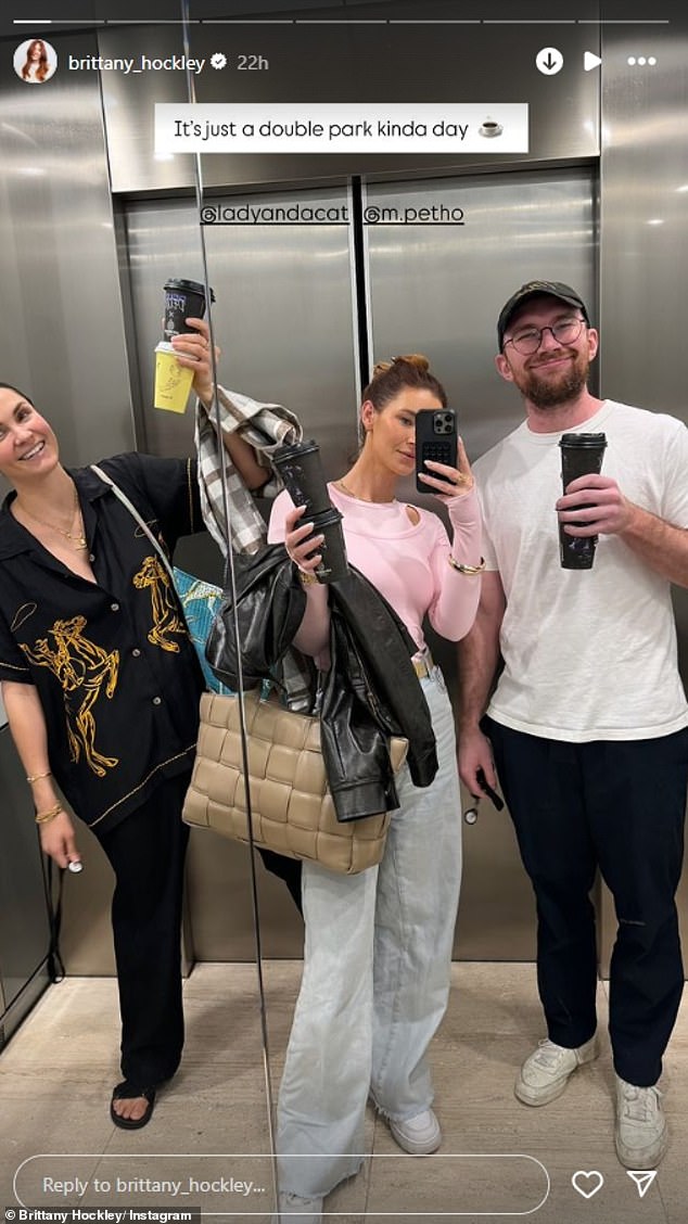 As Rebel said 'I do' with Ramona in the Mediterranean Sea in front of their loved ones, including former TOWIE star Vas J Morgan, Brittany appeared to be back in Australia with her friends. Pictured with co-host Laura Byrne and friend Matt Petherick.