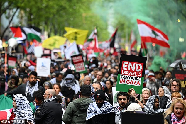 Organizers of the Melbourne rally told AAP that the group carrying Hezbollah flags was not affiliated with those leading the rally.