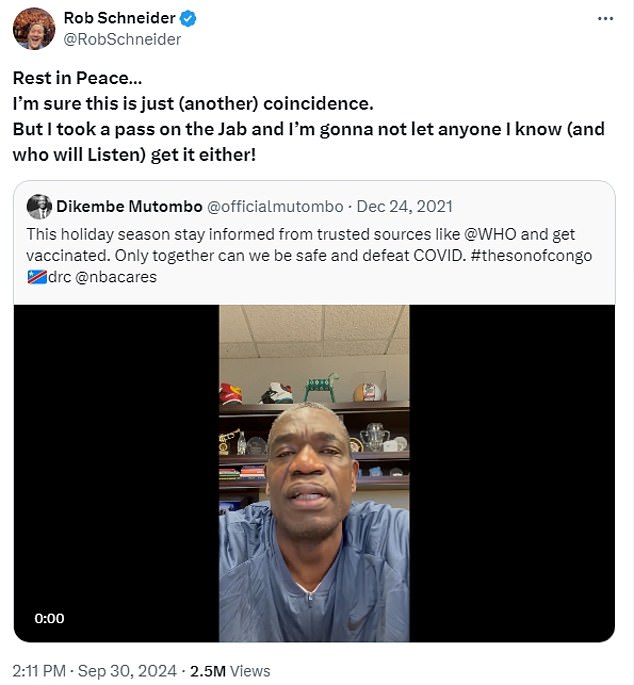 Schneider decided to push an anti-vaccine agenda while 'honoring' NBA player who died of cancer