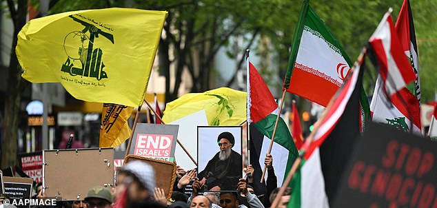 Protesters were seen holding up framed photographs of recently slain Hezbollah chief Hassan Nasrallah, while others waved the group's flag.