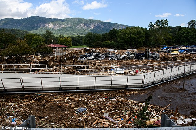 The remains of wooden buildings now look like toothpicks in the rubble.