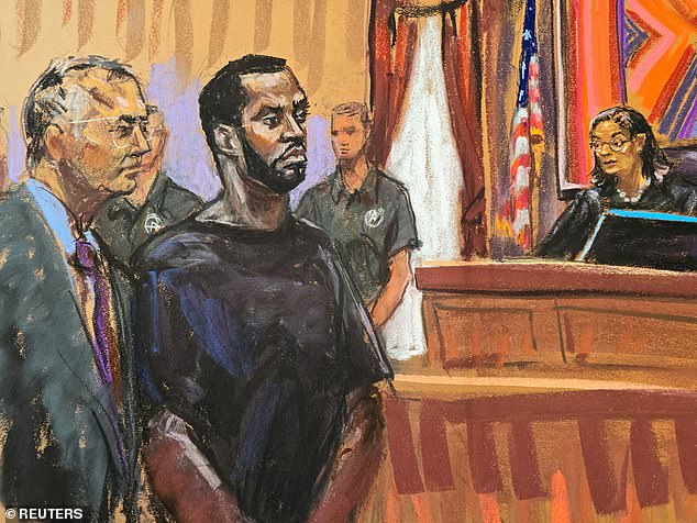 The disgraced hip hop mogul is making a third attempt at bail after two previous denials, two weeks after he was arrested on sex trafficking charges; seen in a courtroom sketch