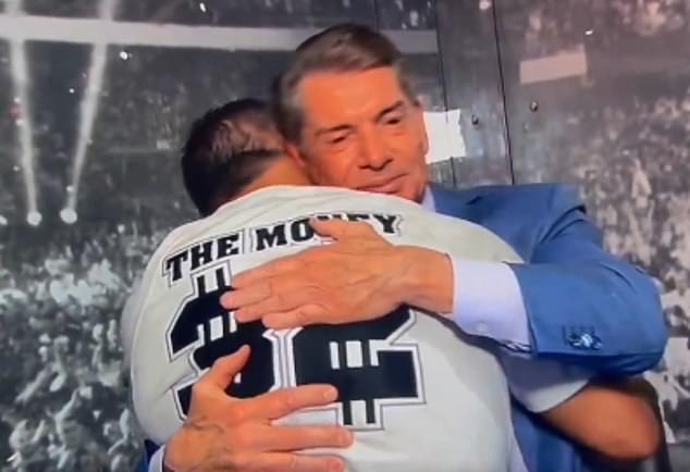 A scene from the series shows Shane being hugged by his father after WrestleMania 32.