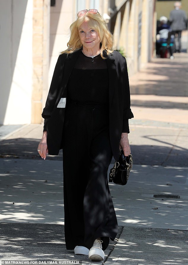 The Rocks gallery owner and socialite Christa Billich is pictured arriving at the funeral.