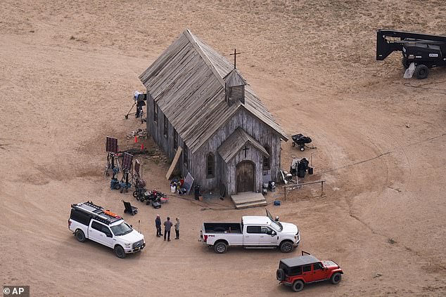 This aerial photograph shows the filming set of "Oxide," at Bonanza Creek Ranch, October 23, 2021