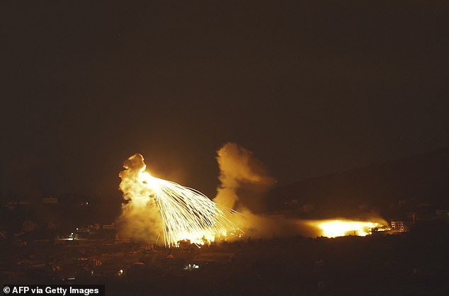 A photograph taken from northern Israel, along the border with southern Lebanon, on September 30, 2024, shows a fire following Israeli bombing in an area of ​​southern Lebanon.