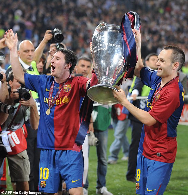 Only Messi (left) has won more trophies at Barcelona than Iniesta's incredible 32.