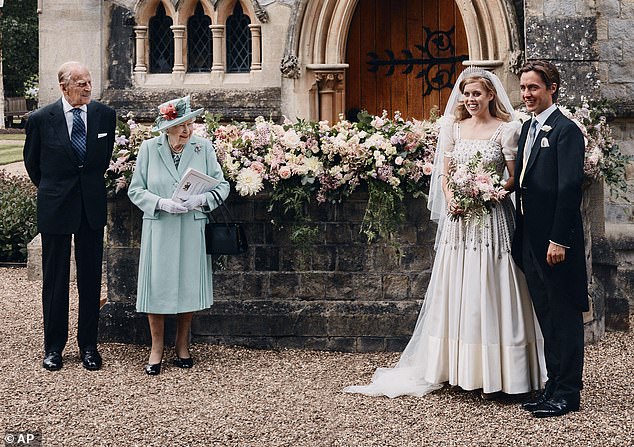 Pictured: Princess Beatrice and Edoardo Mapelli Mozzi on their wedding day in July 2020, attended by the late Queen and Prince Philip.