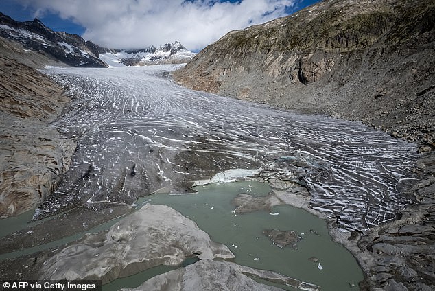 Switzerland's glaciers lost 2.4 percent of their volume over the past year, and sand washed down from the Sahara accelerated summer melt. Pictured, Gletsch in the Swiss Alps, September 30, 2024.