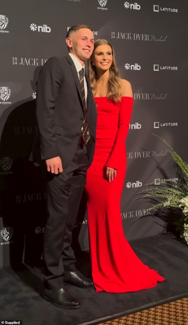 Rhyan Mansell, 24, and her partner Maddison were all smiles on the black carpet.