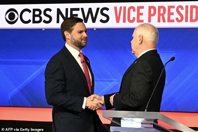 Vance and Walz shook hands at the start of the CBS News debate in New York City.