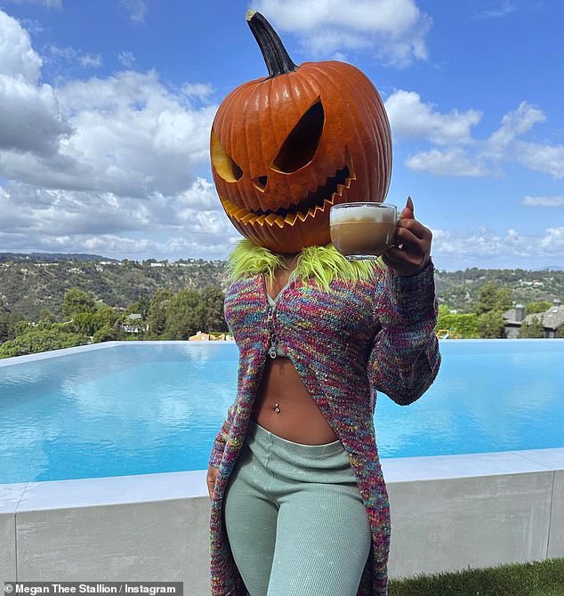 Last year in 2023, he also posed with a different carved pumpkin on his head while drinking a hot cup of coffee.