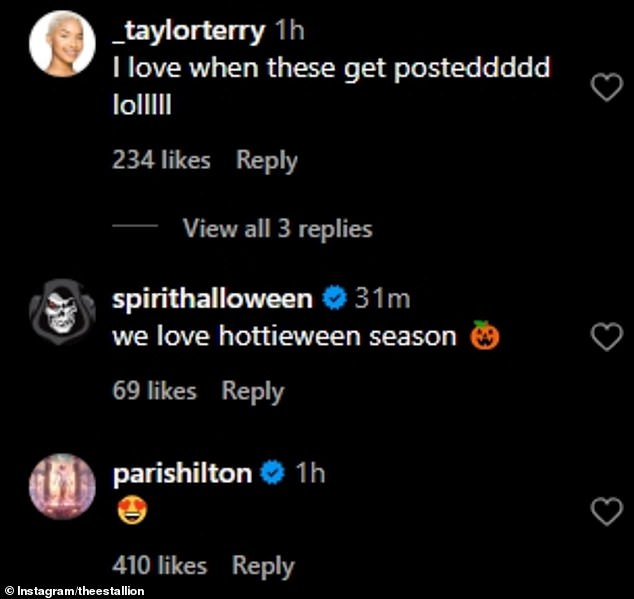 Retailer Spirit Halloween's Instagram account also commented: 