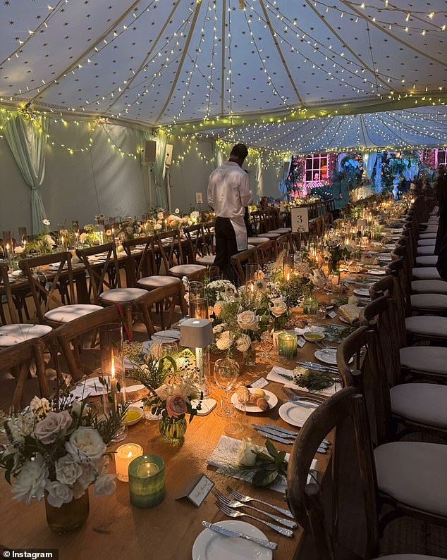 Guests enjoyed a lavish dinner hosted by chef Skye Gyngell, owner of Michelin-starred London restaurant Spring, under a specially constructed marquee with fairy lights and impeccably laid tables.