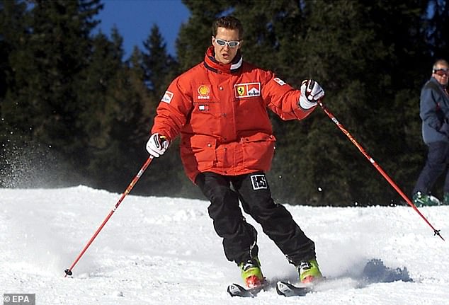 A file image dated January 11, 2000 shows German Ferrari Formula One driver Schumacher making a turn while skiing in the Italian resort of Madonna di Campiglio, Italy.