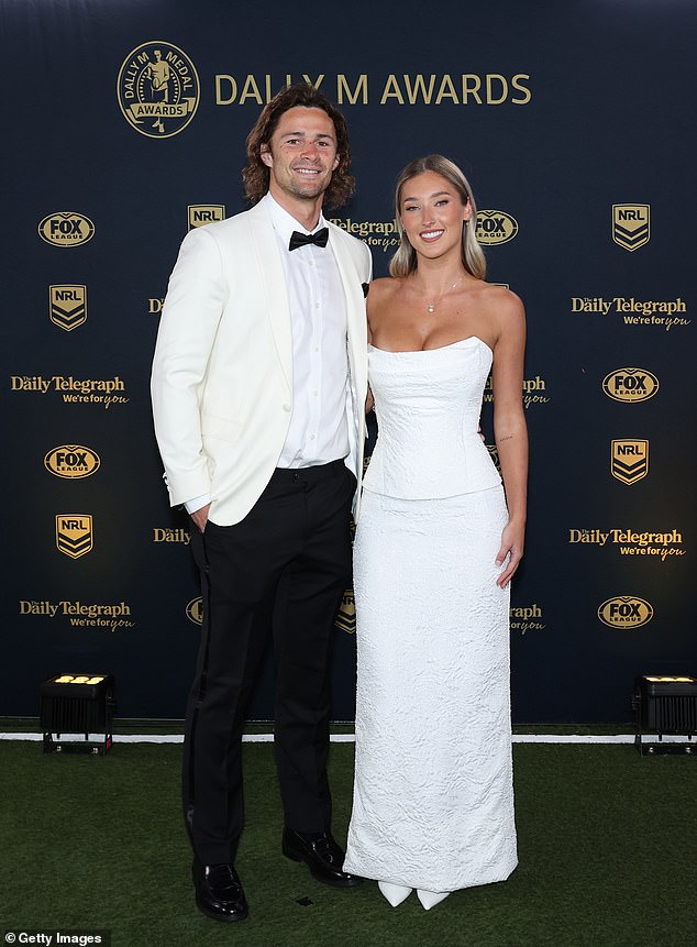 The Cronulla captain, 28, arrived with his new love in matching white-dominated ensembles as they worked their angles for the cameras.