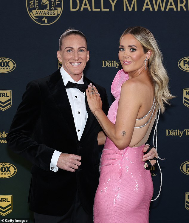 The two stars, both 34, arrived arm in arm as they stepped out at Sydney's Randwick Racecourse for rugby league's night of nights.