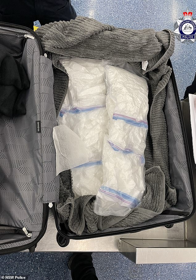 A powdery substance was allegedly found in several vacuum-sealed bags (pictured) and additional testing revealed it to be methamphetamine.