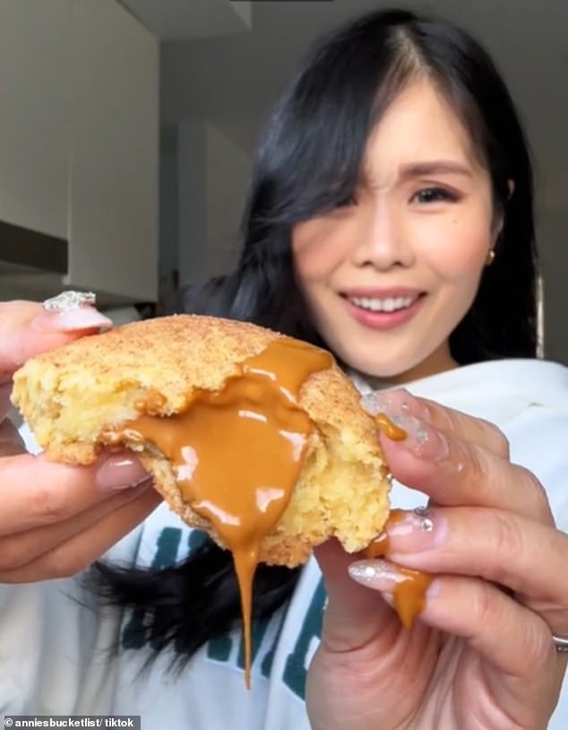 Sydney mom and food lover Annie (pictured), @Anniesbucketlist, shared a review of Cookie Man's red velvet and snickerdoodle flavors on TikTok.