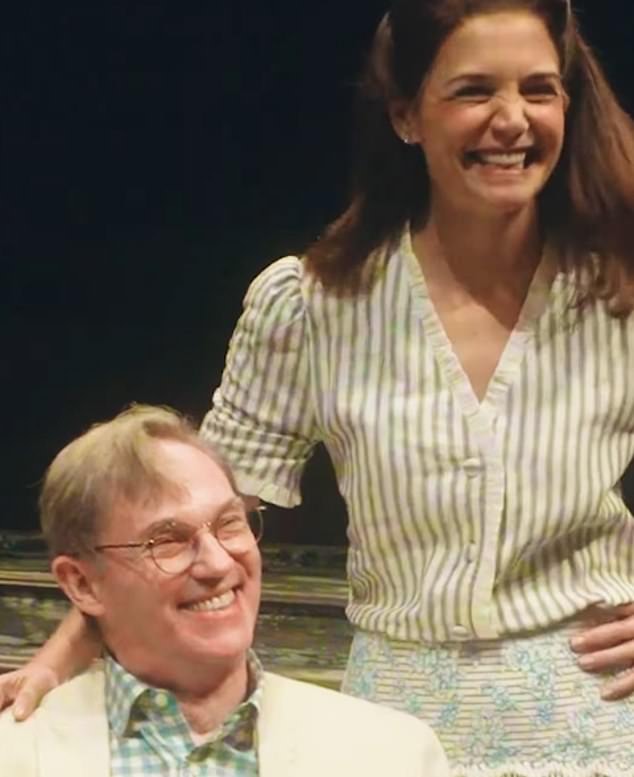 And it also comes after Holmes received rave reviews for her role in the Broadway play Our Town. Katie is seen here on stage with Richard Thomas, who was in The Waltons and Ozark.