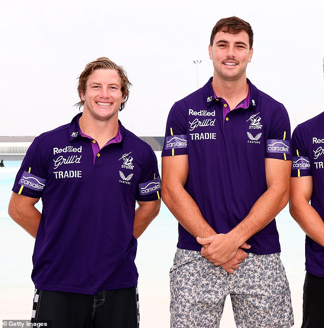 The NRL star walked the carpet with Brooke Loiero, the sister of teammate Trent Loiero, 23, (right) at Randwick Racecourse in Sydney.