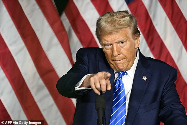 Former US president and Republican presidential candidate Donald Trump speaks during a campaign event