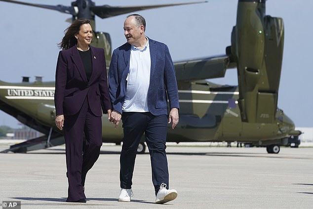 Vice President Kamala Harris, Democratic presidential candidate, left, and Second Gentleman Doug Emhoff