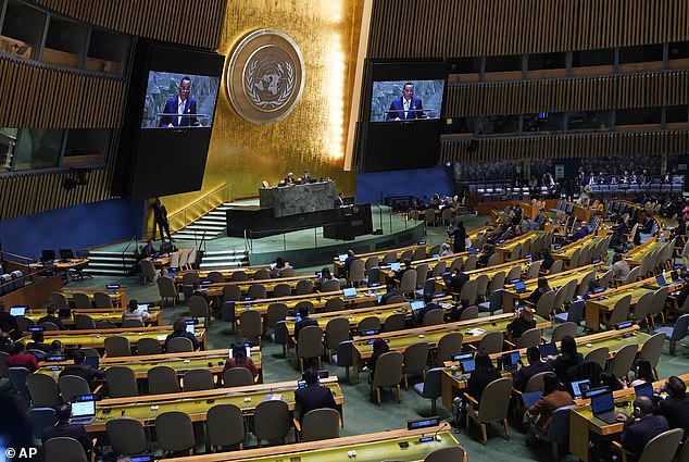 Russia proposed a watered-down version of the pact, but it was rejected (pictured at the UN General Assembly on September 30).