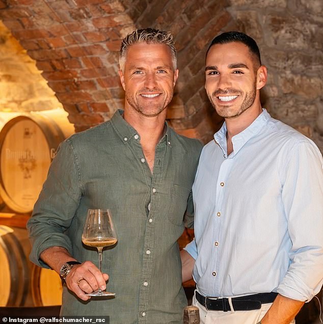 Schumacher (left) previously came out as gay to his French business manager Etienne Bousquet-Cassagne (right) in July.