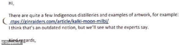 Pictured: Emails between NSW Police staff, asking whether a piece of Aboriginal art on an alcohol bottle was appropriate