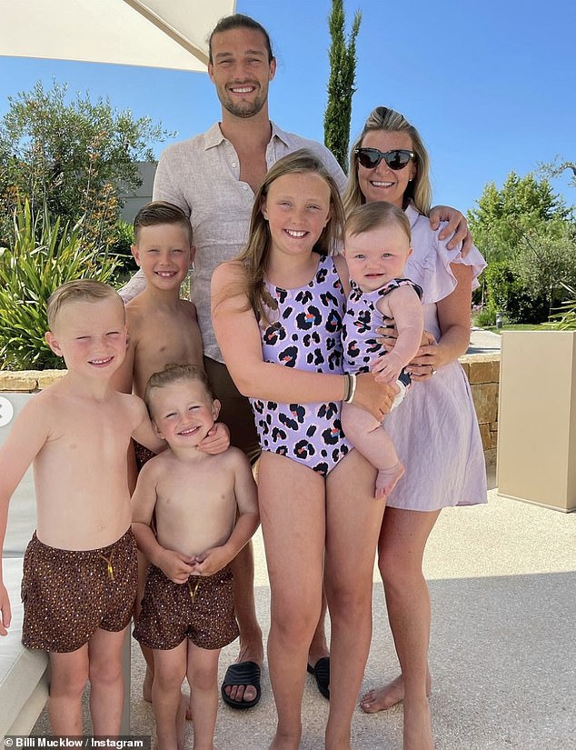 Happy family: Billi and Andy share sons Arlo, six, Wolf, four, and daughter Marvel, 15 months, along with Andy's children Emilie Rose, 12, and Lucas, 11, one previous relationship.