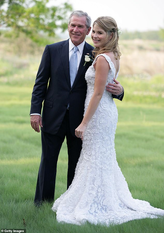 Jenna photographed with her father, former President George W. Bush, on their wedding day in Texas in May 2008.