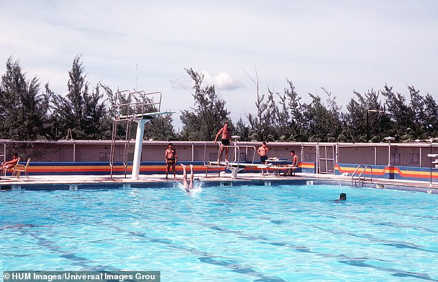 US Naval Construction Battalion, known as the Navy "sea ​​bees" - bathing in Diego García's pool in an archive image from 1981