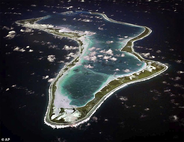 Undated image released by the US Navy showing an aerial view of Diego Garcia.