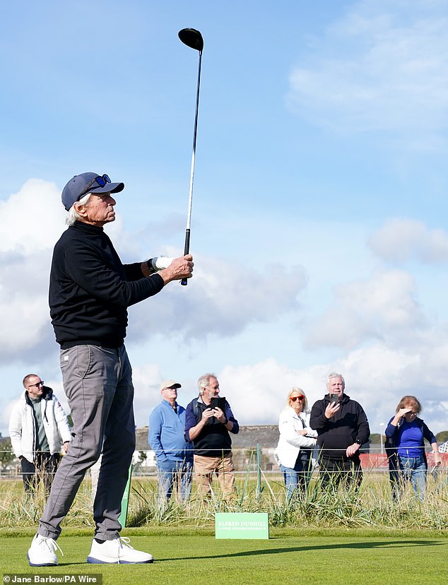 Fatal Attraction star Michael looked pleased with himself as he putted on the 17th green.