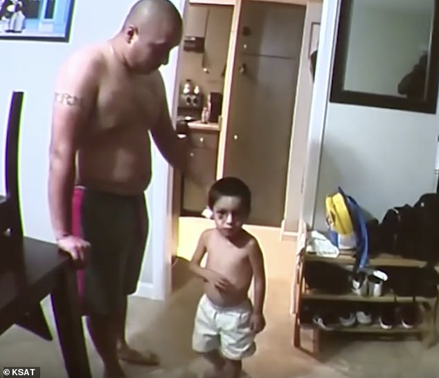 Brandon Cevera (left) appears in police body camera footage with his son in 2021 before he dies.