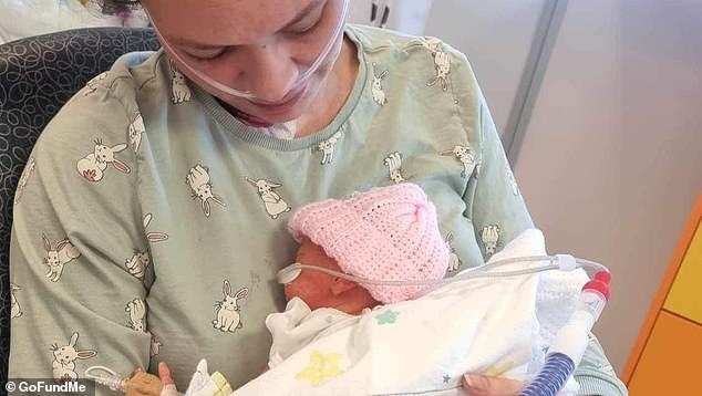 Baby Luna, now one month old (pictured with her mother Kiri), remains in hospital