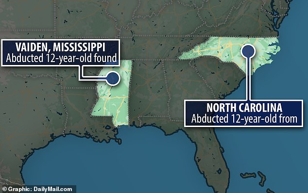 The girl was found hundreds of miles from her home in North Carolina.