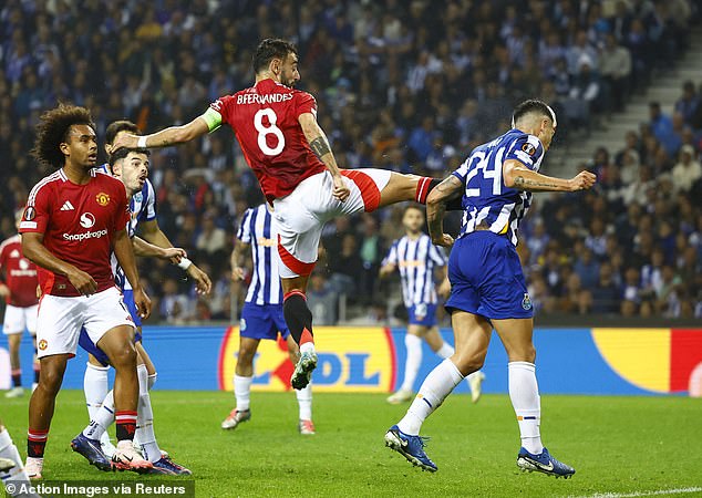 The Man United captain received a second warning after a great challenge on Porto's Nehuen Pérez.