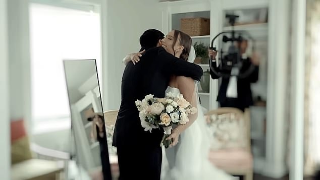 The star, who wore a classic black suit for the nuptials, proudly approached her daughter and took off her sunglasses to give her a loving hug.