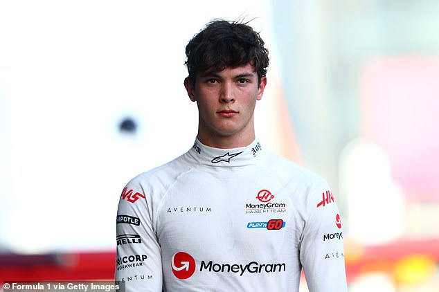 Bearman (pictured) shot to fame earlier this year when he became the youngest Briton to compete in an F1 Grand Prix, aged just 18.