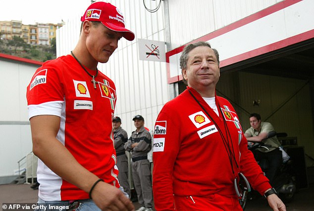 Jean Todt, pictured with Schumacher in 2007, was Ferrari team principal when the F1 ace won five consecutive world titles between 2000 and 2004, and has spoken several times about his recovery.