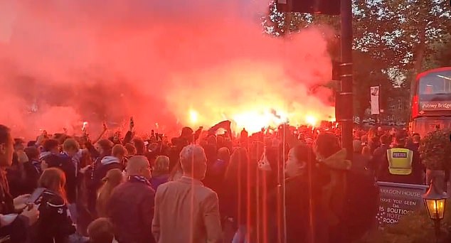 As the police watched helplessly, a red glow created by the various pyrotechnics made its way through the normally quiet neighborhood of the capital (credit: anthony celentano in X)