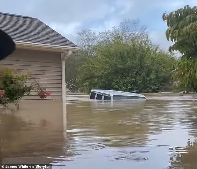 The camera pans to show the exterior of the property which, like the interior, is devastatingly flooded.