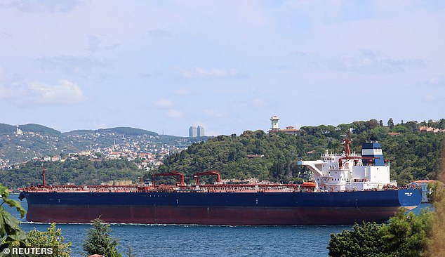 The Panama-flagged oil tanker Cordelia Moon transits the Bosphorus in Istanbul, Türkiye, on August 25, 2024.