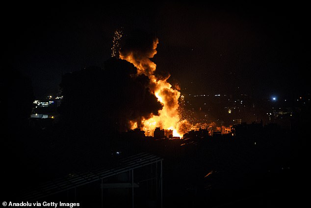 Smoke and flames rise over the Dahieh area after the Israeli army carried out airstrikes in the south of the capital Beirut, Lebanon, on October 3, 2024.