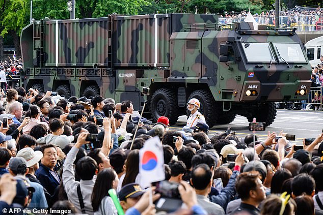 A vehicle carrying South Korea's Hyunmoo ballistic missile is seen during a parade to celebrate the 76th South Korean Armed Forces Day in Seoul on Oct. 1, 2024.