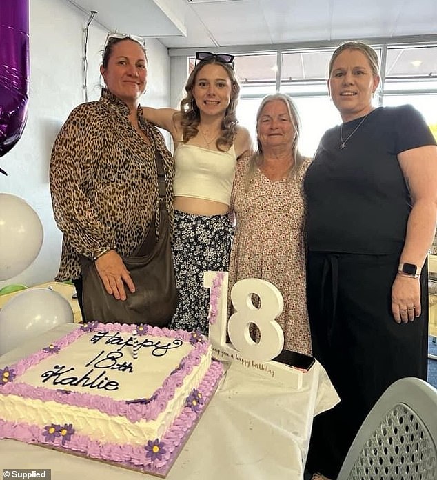 Ray is pictured on his 18th birthday in January with his aunt Bobbi, grandmother Gwen and mother Lisa.