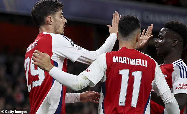 Arsenal beat PSG 2-0 on the field with goals from Kai Havertz (left) and Bukayo Saka (right)